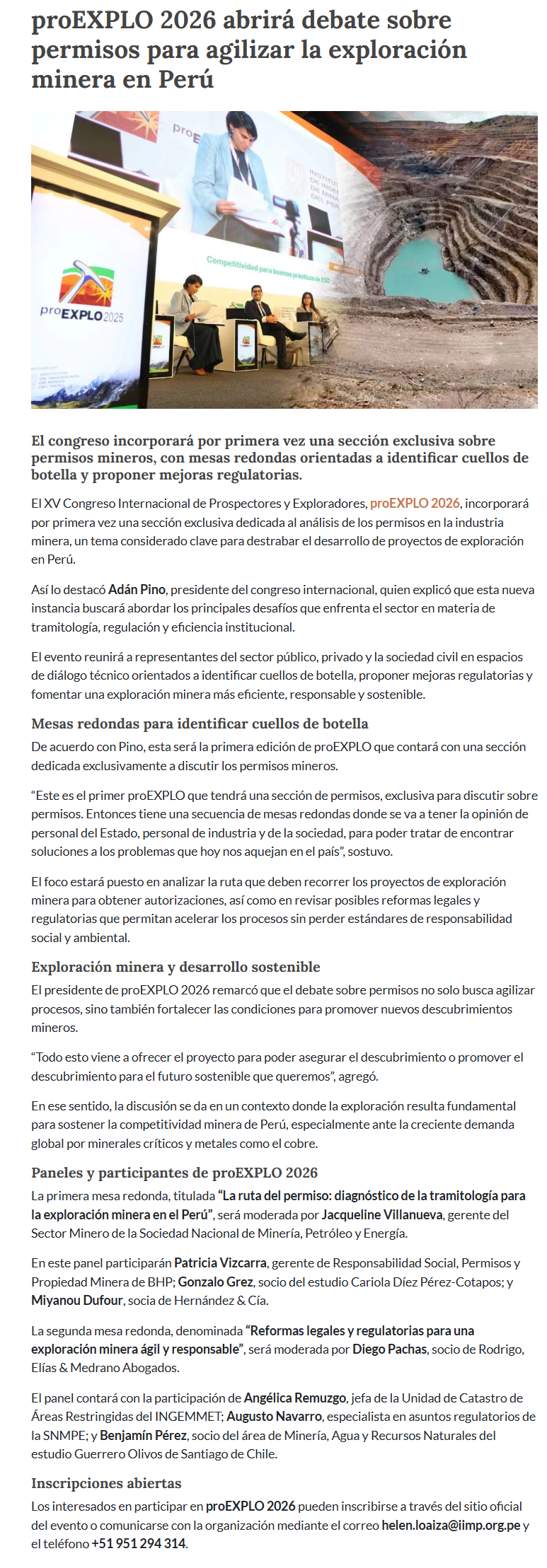 proEXPLO 2026 abrirá debate sobre permisos para agilizar la exploración ...